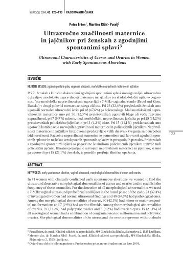 Ultrazvo~ne zna~ilnosti maternice in jaj~nikov pri - Medicinski razgledi