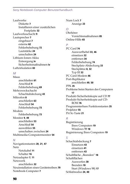 Sony PCG-F190 - PCG-F190 Mode d'emploi Allemand