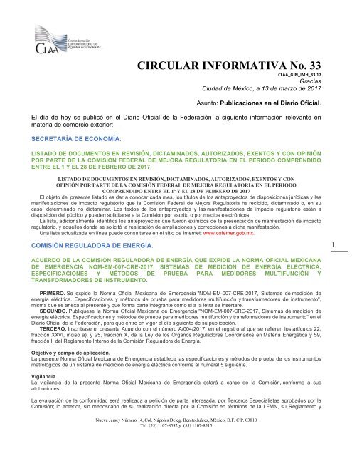 CIRCULAR INFORMATIVA No 33
