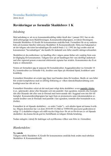 Revideringar av formulär Skuldebrev 1 K - Svenska Bankföreningen