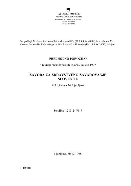 ZAVODA ZA ZDRAVSTVENO ZAVAROVANJE SLOVENIJE