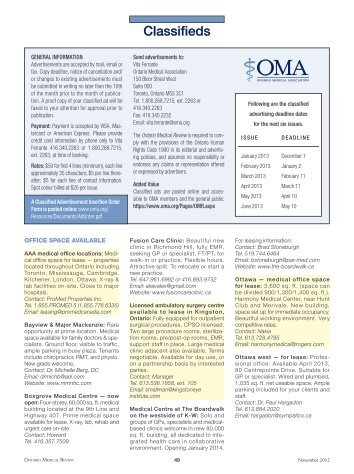 Classifieds - Ontario Medical Association