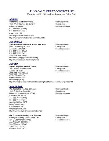 physical therapy contact list - University of Michigan Health System