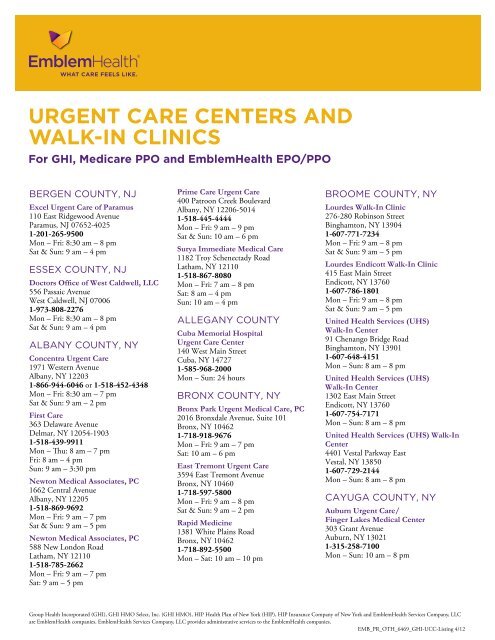 URGENT CARE CENTERS AND WALK-IN CLINICS - EmblemHealth
