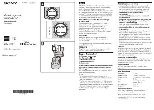 Sony FDA-V1K - FDA-V1K Istruzioni per l'uso Finlandese
