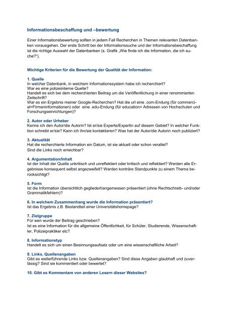 Informationsbeschaffung Und A Bewertung Deutsche Hochschule