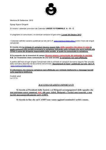 fipav coni - Comitato Provinciale di Mantova - Federazione Italiana ...