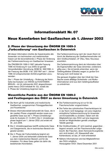 Informationsblatt Nr. 07 Neue Kennfarben bei Gasflaschen ab 1 ...