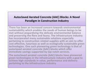 Autoclaved Aerated Concrete (AAC) Blocks A Novel Paradigm in Construction Industry