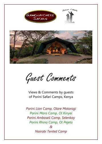 Porini Safari Camps Guest Comments