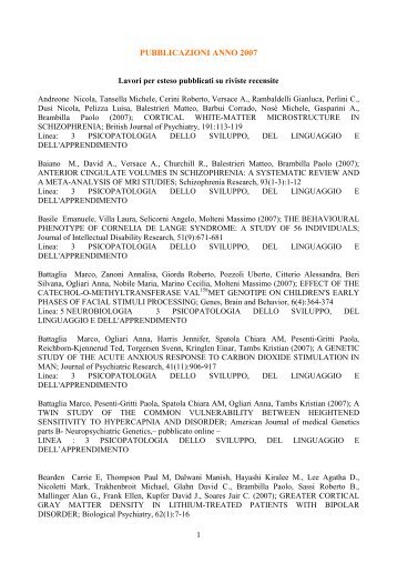 PUBBLICAZIONI ANNO 2007 - IRCCS Eugenio Medea