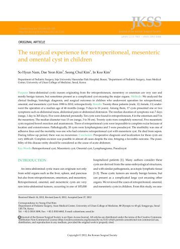 The surgical experience for retroperitoneal, mesenteric and omental ...