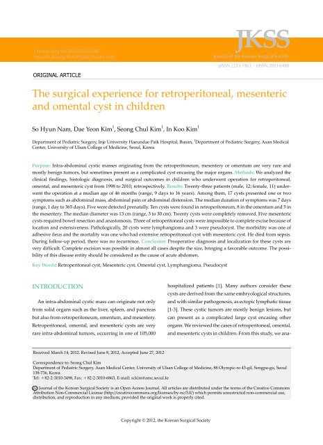 The surgical experience for retroperitoneal, mesenteric and omental ...