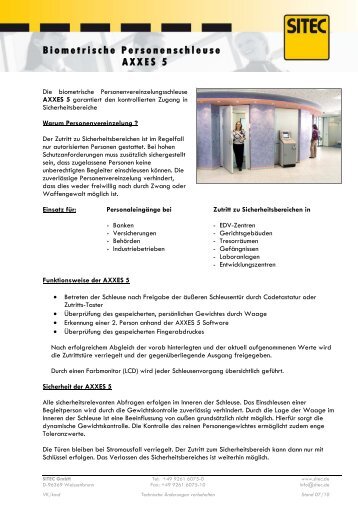 Biometrische Personenschleuse AXXES 5 - sitec