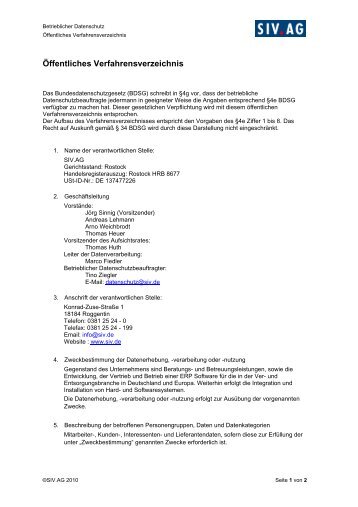 Öffentliches Verfahrensverzeichnis - SIV.AG