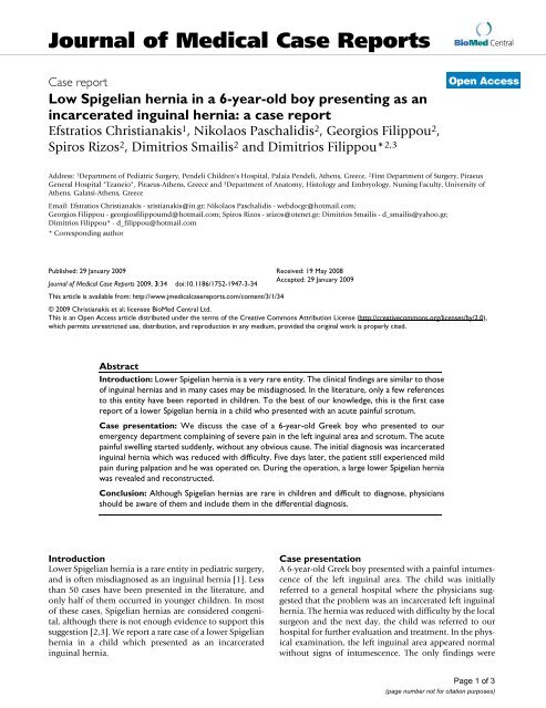 Low Spigelian hernia in a 6-year-old boy presenting as an ...