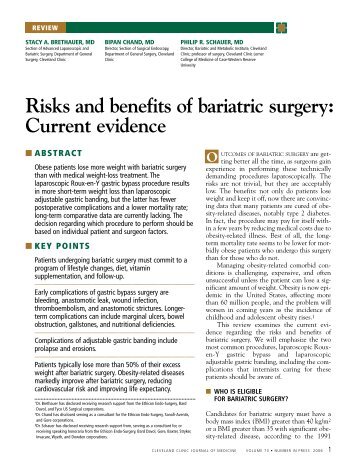 Risks and benefits of bariatric surgery: Current ... - Cleveland Clinic
