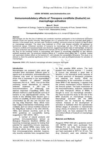 Immunomodulatory effects of Tinospora cordifolia (Guduchi) on ...