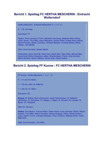 Bericht 1. Spieltag FC HERTHA MESCHERIN : Eintracht Woltersdorf