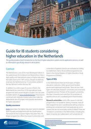 Guide for IB students considering higher education in the Netherlands