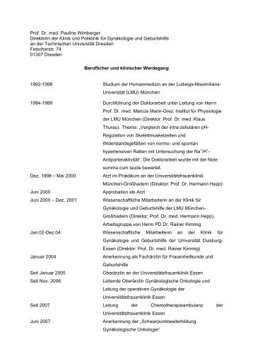 Prof. Dr. med. Pauline Wimberger Direktorin der Klinik und Poliklinik ...