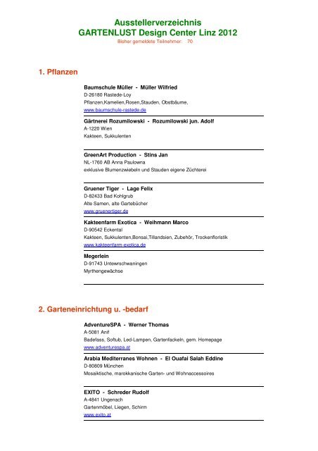 Ausstellerverzeichnis Linz 2012 - Gartenlust