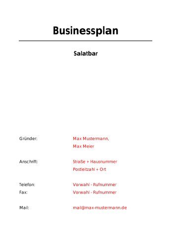 Businessplan Salatbar - Dr. Müller Treuhand GmbH