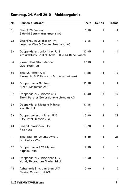 Regattaprogramm - Gasthaus Kreuz