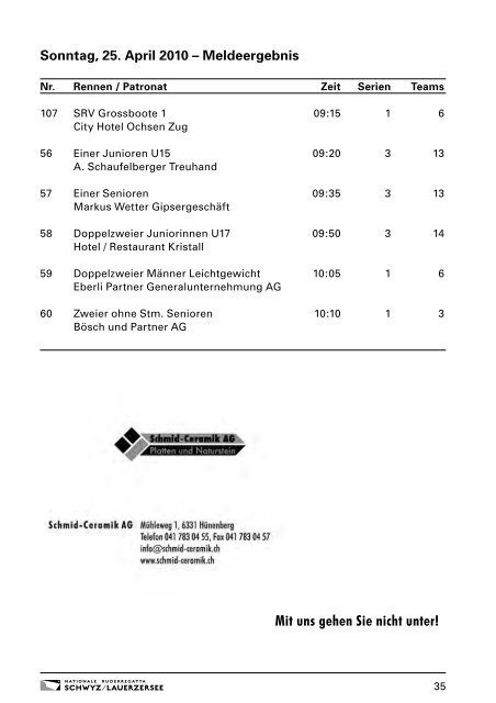 Regattaprogramm - Gasthaus Kreuz