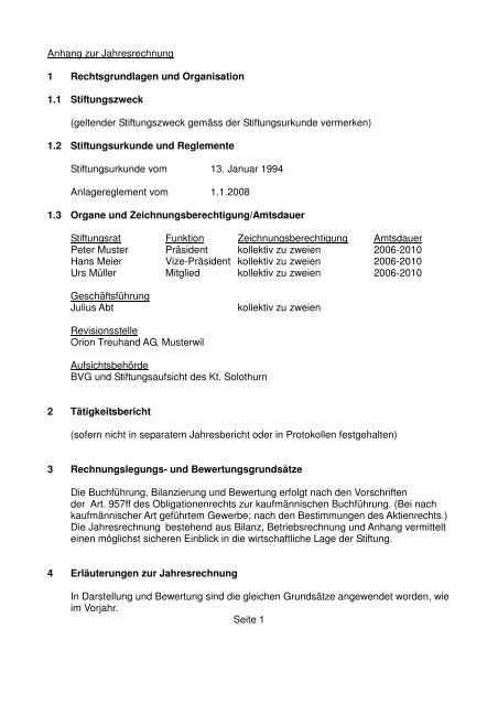 Muster Anhang Fur Klassische Stiftungen