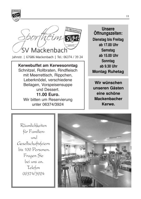 Mackenbacher Kerwe 8. bis 11. September - SV Mackenbach