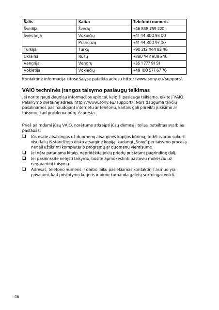 Sony SVF14A1S9R - SVF14A1S9R Documents de garantie Letton