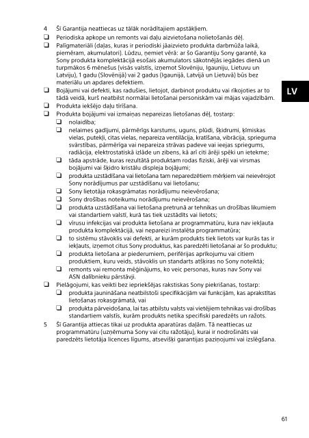 Sony SVF14A1S9R - SVF14A1S9R Documents de garantie Letton