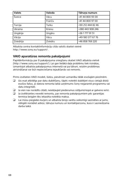 Sony SVF14A1S9R - SVF14A1S9R Documents de garantie Letton