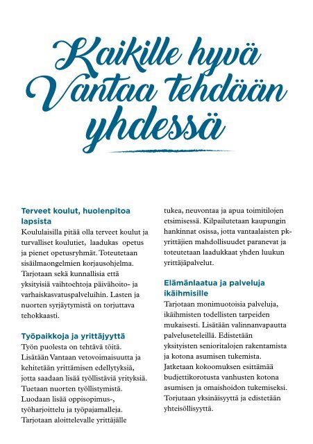 Vantaan Kokoomuksen kuntaohjelma 2017-2021