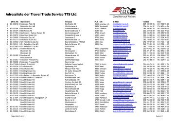 Adressliste der Travel Trade Service TTS Ltd.