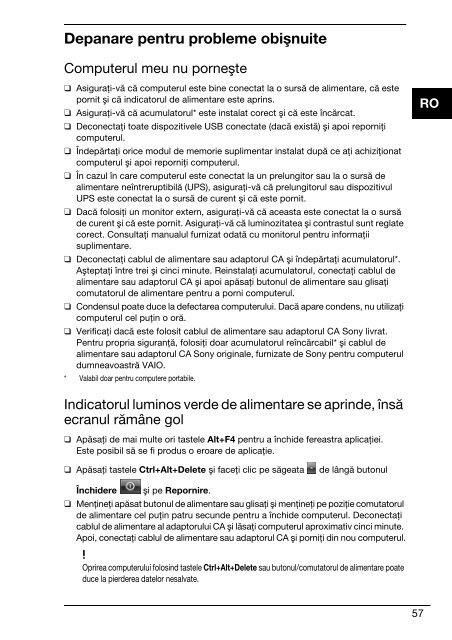 Sony VGN-FW5JTF - VGN-FW5JTF Guide de d&eacute;pannage Roumain