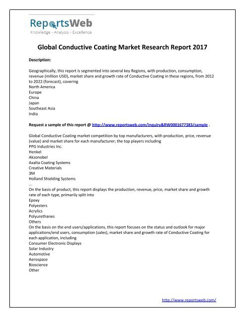 2017 New Market Study: Global Conductive Coating Industry 
