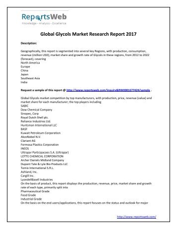 2017-2022 Global Glycols Market Research Study