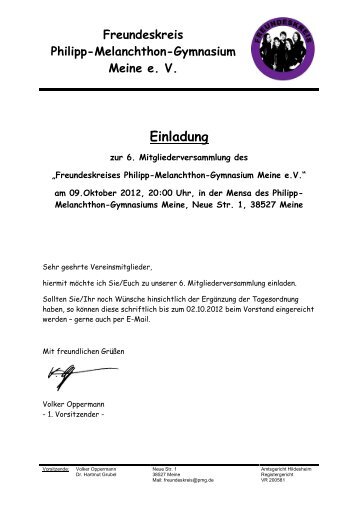 Einladung - Philipp Melanchthon Gymnasium Meine