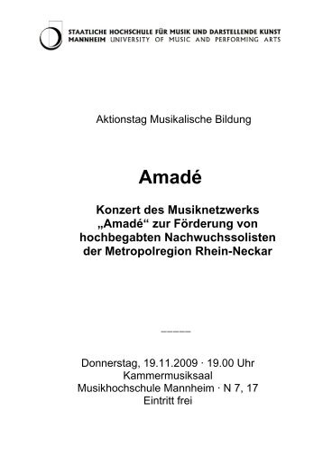 Amadé" zur Förderung von - Staatliche Hochschule für Musik und ...