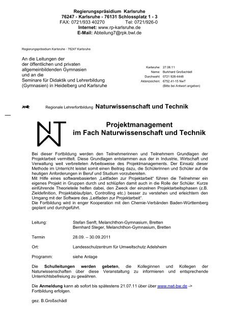 Projektmanagement im Fach Naturwissenschaft und Technik