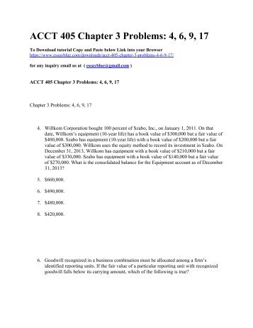 ACCT 405 Chapter 3 Problems 4, 6, 9, 17