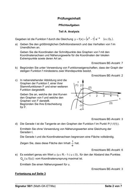 Schriftliche Abiturprüfung Grundkursfach Mathematik ...