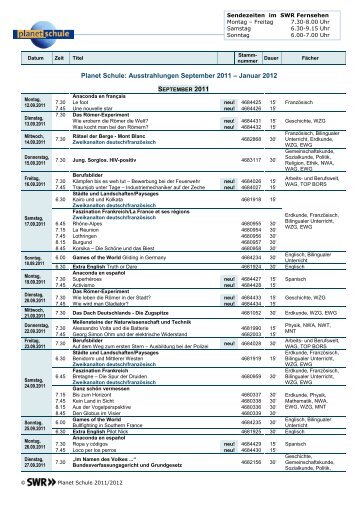 SWR Programmübersicht 1. Halbjahr 11/12 (PDF-Dokument