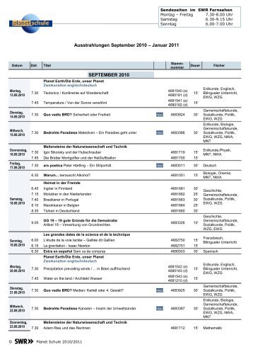 SWR Programmübersicht 1. Halbjahr 10/11 (PDF-Dokument