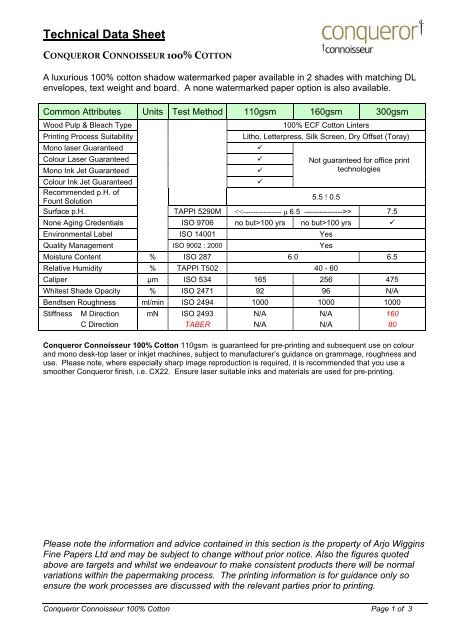 Technical Data Sheet Papier Union