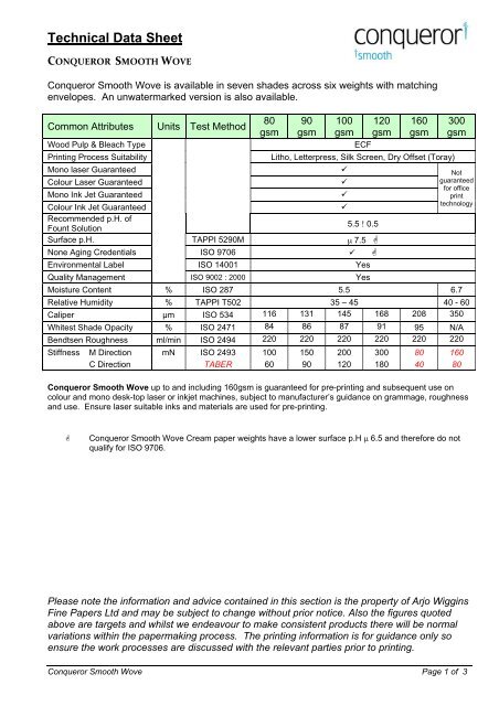Technical Data Sheet Papier Union