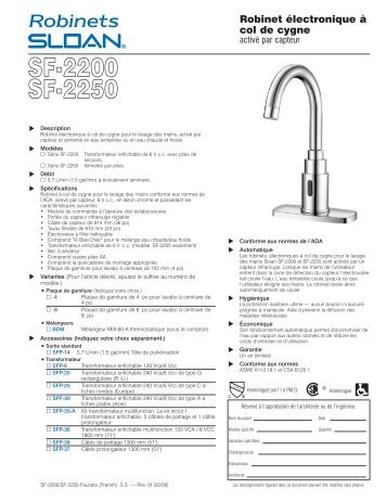 SF-2200 and SF-2250 Faucets Specification - Sloan Valve Company