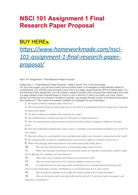 Health Essays How To Write Proposal Essay also High School Essay Format Nsci Assignment Final Research Paper Proposal What Is A Synthesis Essay